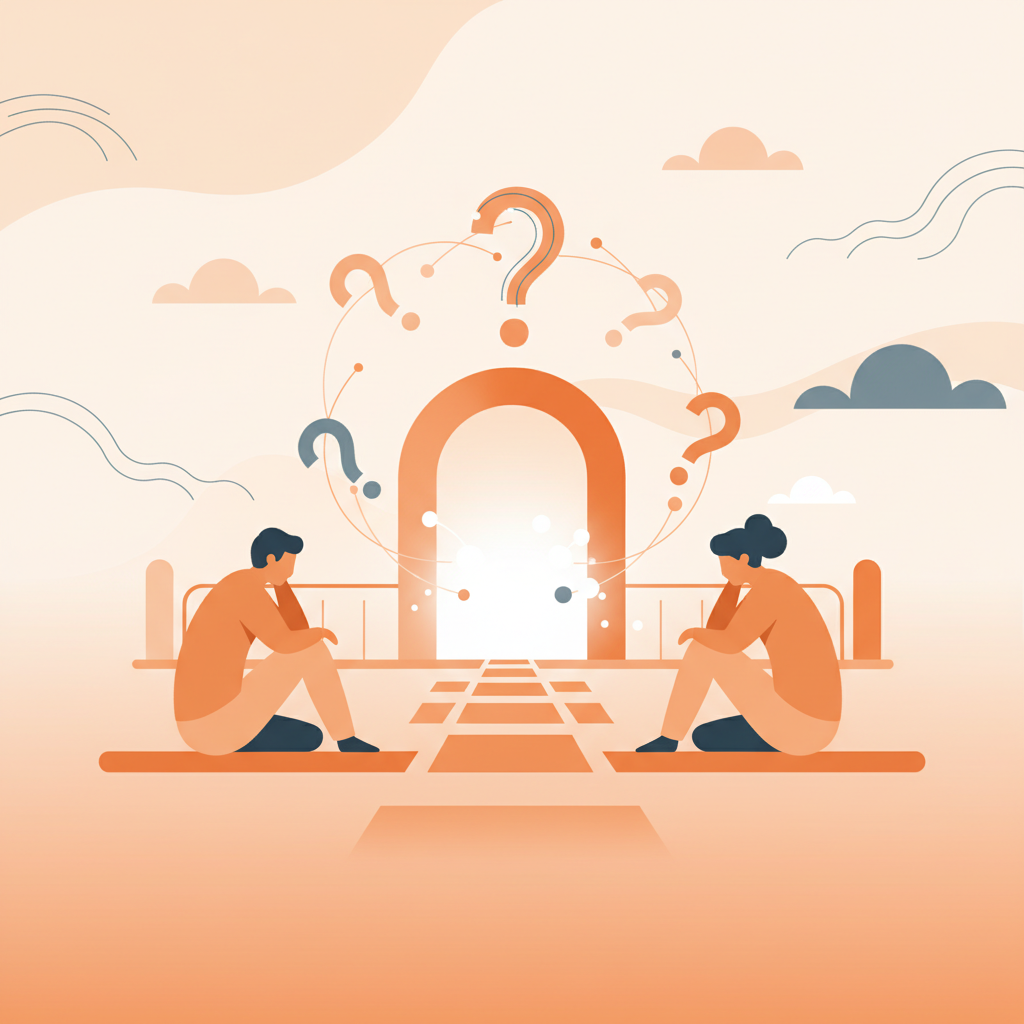 Two people in a thoughtful conversation using open-ended questions