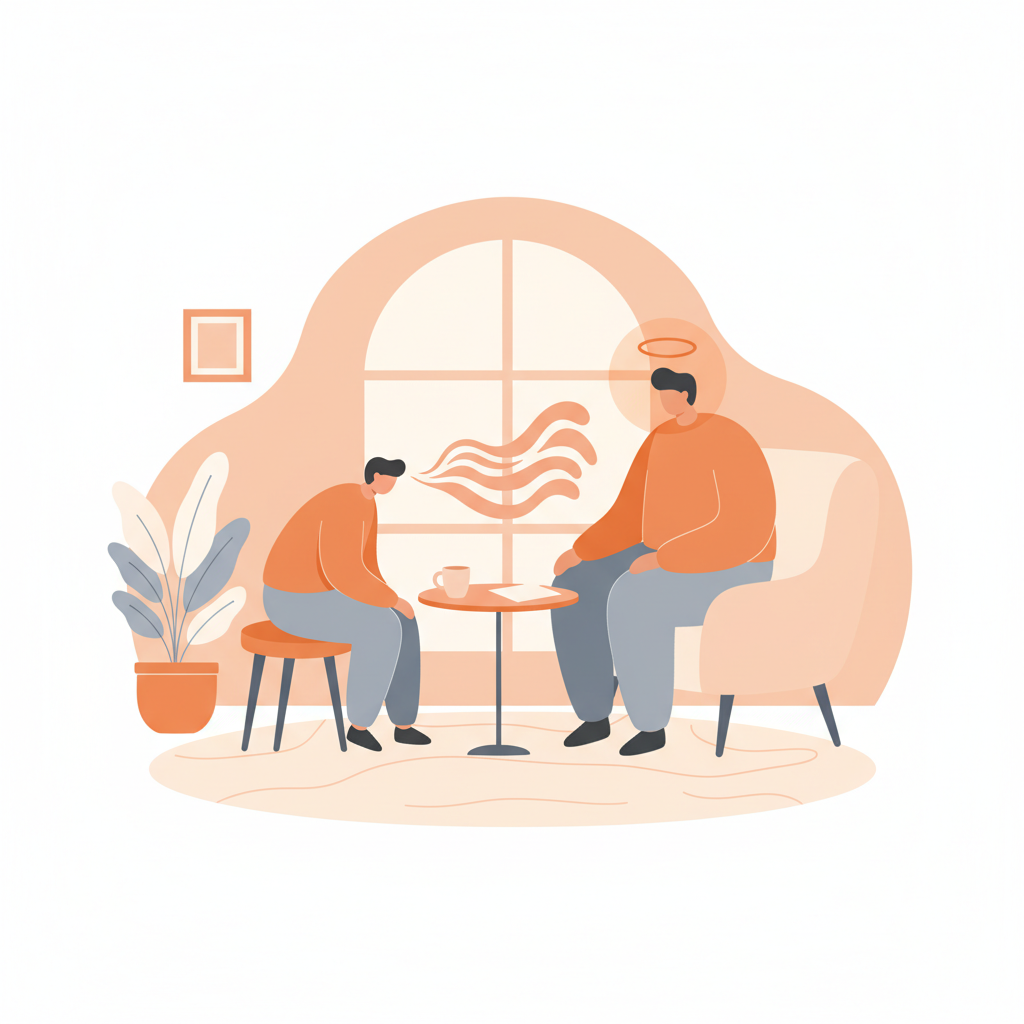 Person sitting comfortably in a therapy office preparing for their first session