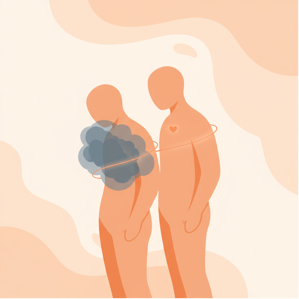 Person reflecting on shame and self-worth with a warm, compassionate atmosphere