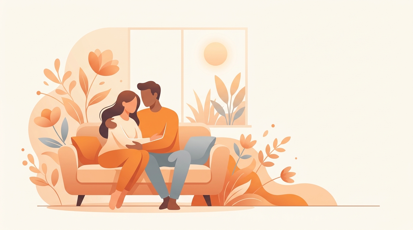 Mature couple embracing with warmth and confidence, representing intimacy during the menopause transition