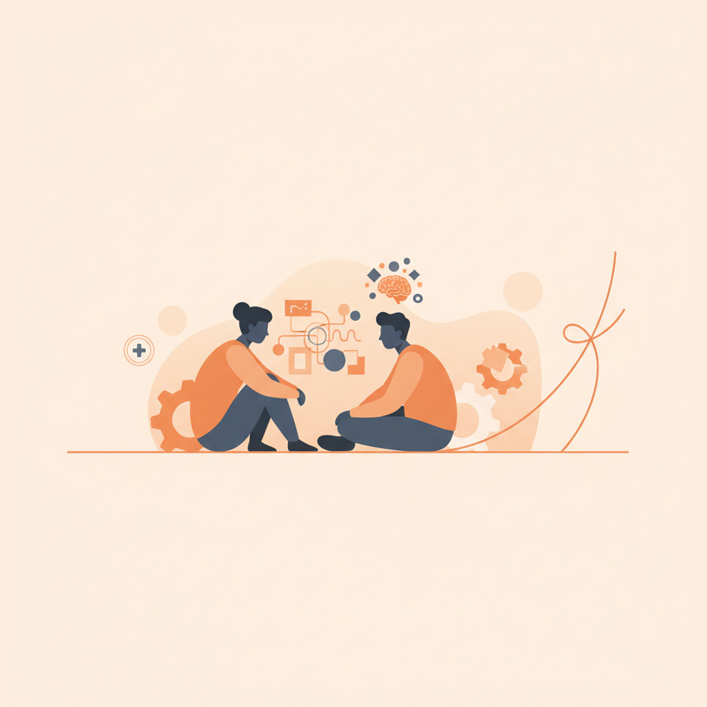 Adult trying to focus while surrounded by distracting thoughts