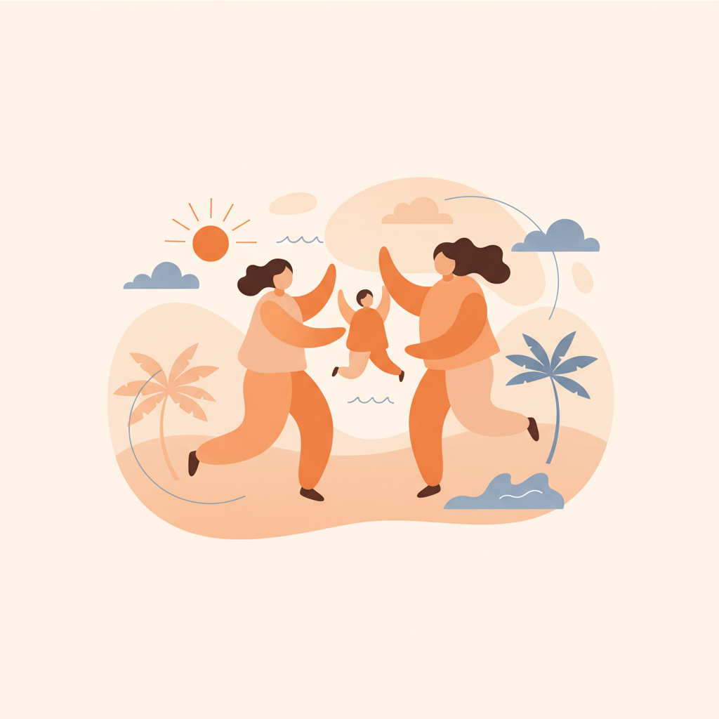 Parent and children enjoying a calm summer moment together, balancing fun and sanity